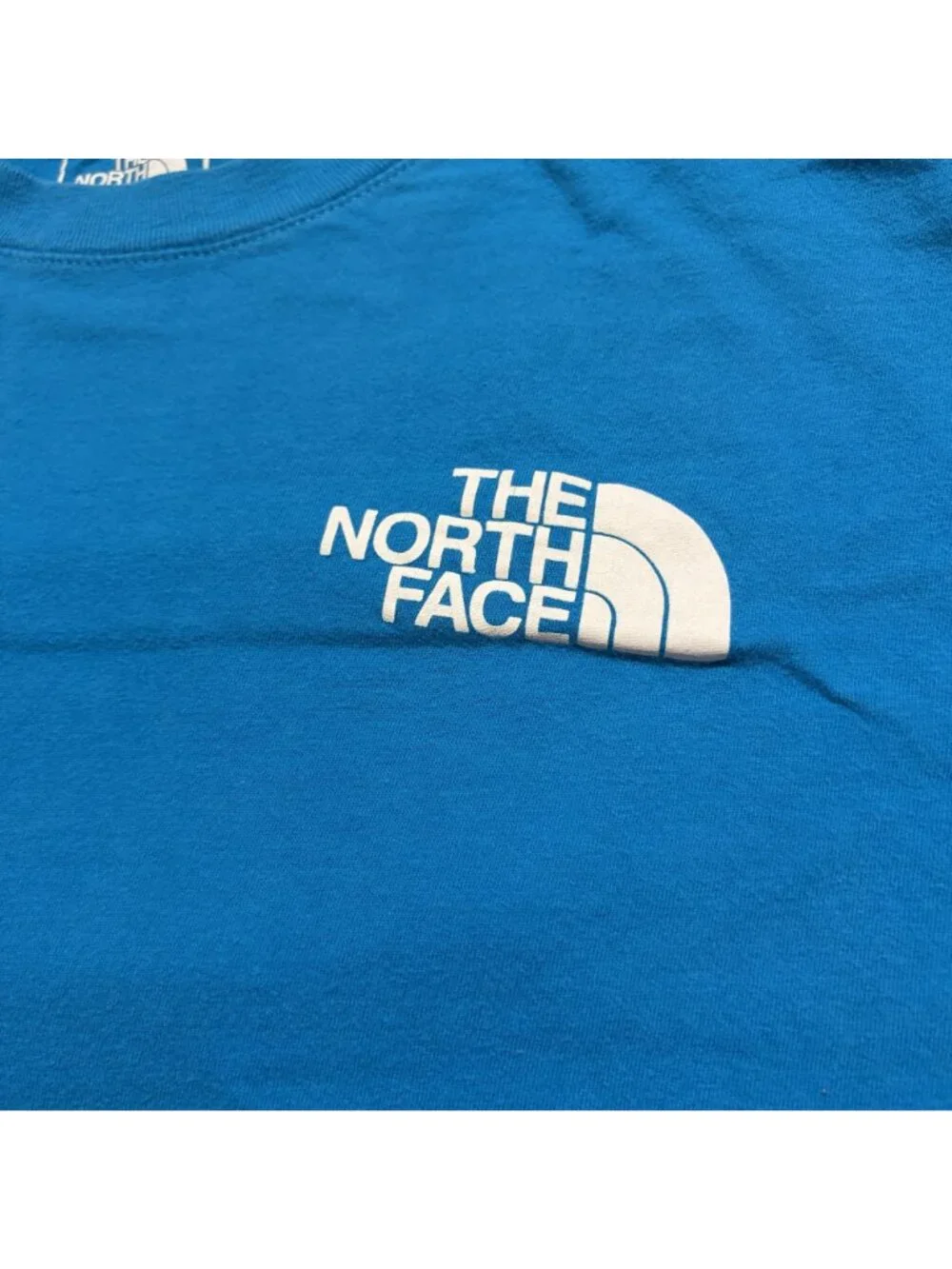 North Face Blue Logo Tee Medium Cotton Graphic Back Print Outdoor Casual Shirt